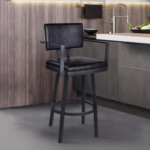 Balboa 26 in. Black High Back Metal Swivel Counter Stool with Faux Leather Seat