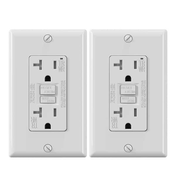 ELEGRP White 20 Amp 125-Volt Tamper Resistant/Weather Resistant Duplex Self-Test GFCI Outlet, with Wall Plate (2-Pack)