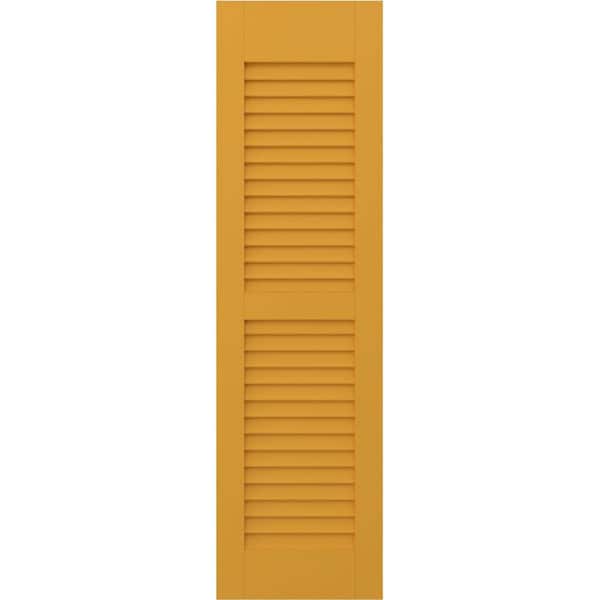 Ekena Millwork 18 in. W x 32 in. H Americraft 2 Equal Louver Exterior Real Wood Shutters Per Pair in Turmeric