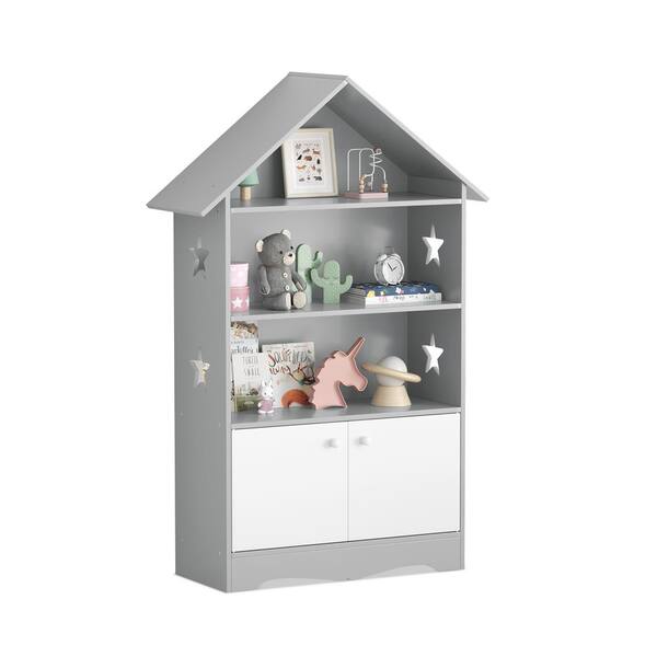 LUE BONA 32.68 in. White 2-Tier Storage Wooden Kids Bookshelf with Cubbies  and Bookrack for Kids Room or Nursery LB22KS0005-100 - The Home Depot