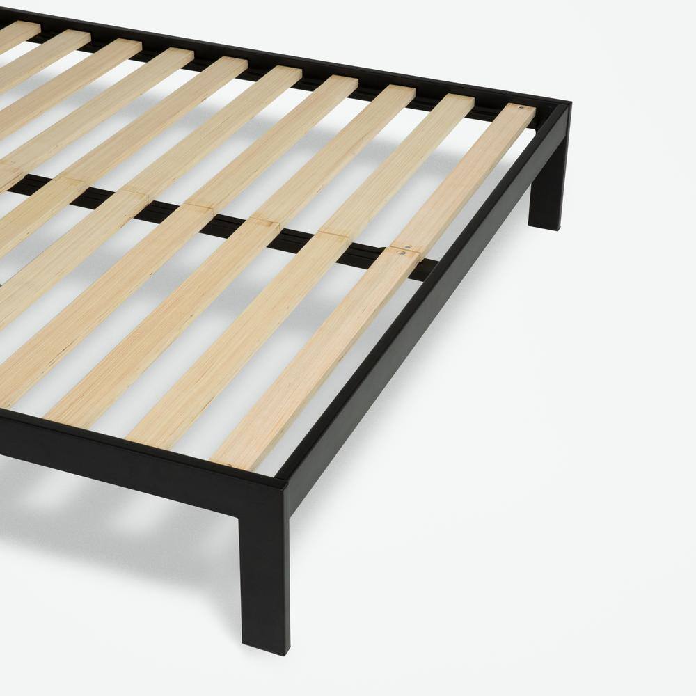 Full Black Metal Platform Bed Frame with Upholstered Headboard