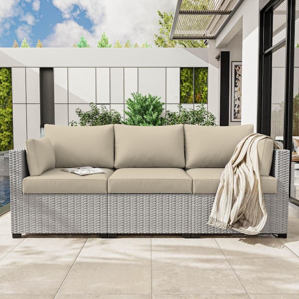 25.6 in. x 23.6 in. x 4 in. (8-Piece) Deep Seating Outdoor Lounge Chair Sofa Cushion with Lumber Pillow Cream