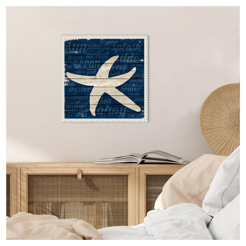 Coastal Starfish Canvas Wall Art with White Beaded Frame