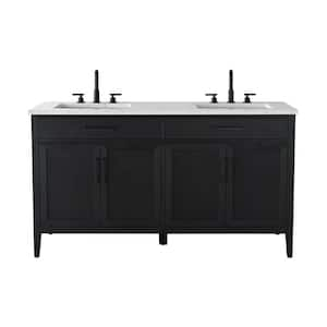 Cove 60 in. W Bath Vanity in Black Oak with Engineered Stone Top in Carrara White with White Sinks