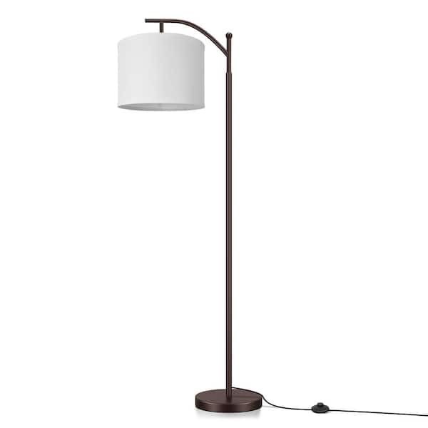 BICIK 63 in. Brown 1-Light Arched Floor Lamp for Bedroom with Linen Shade
