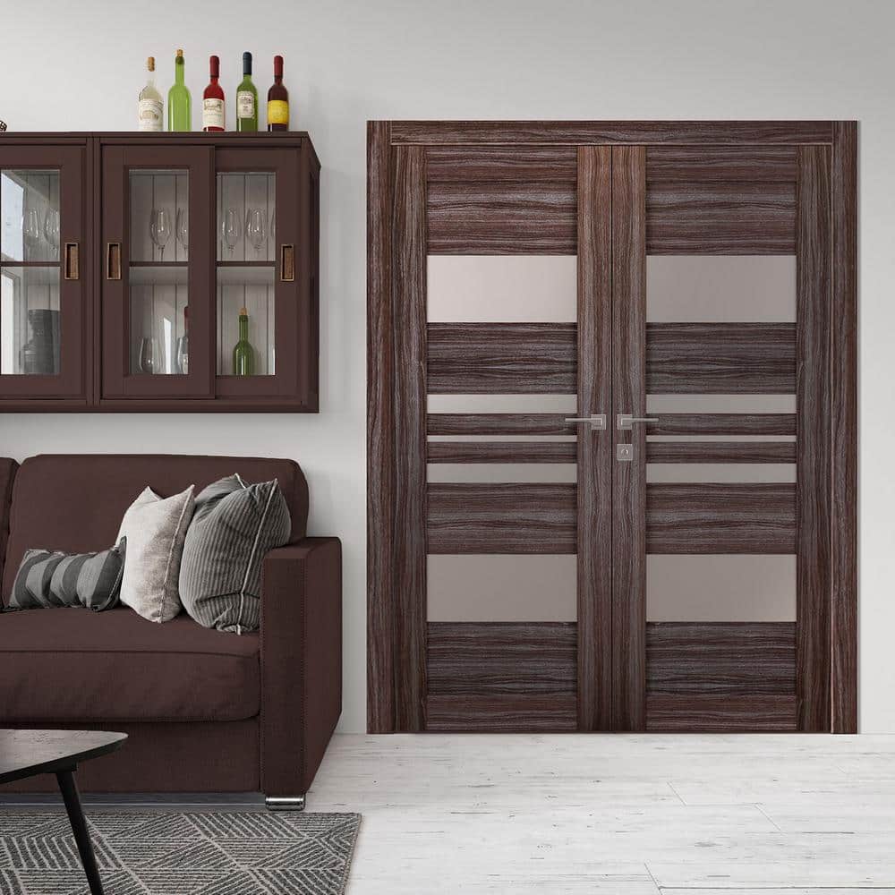 Romi 36" Brown and Gray Oak Composite Prehung French Door with Frosted Glass