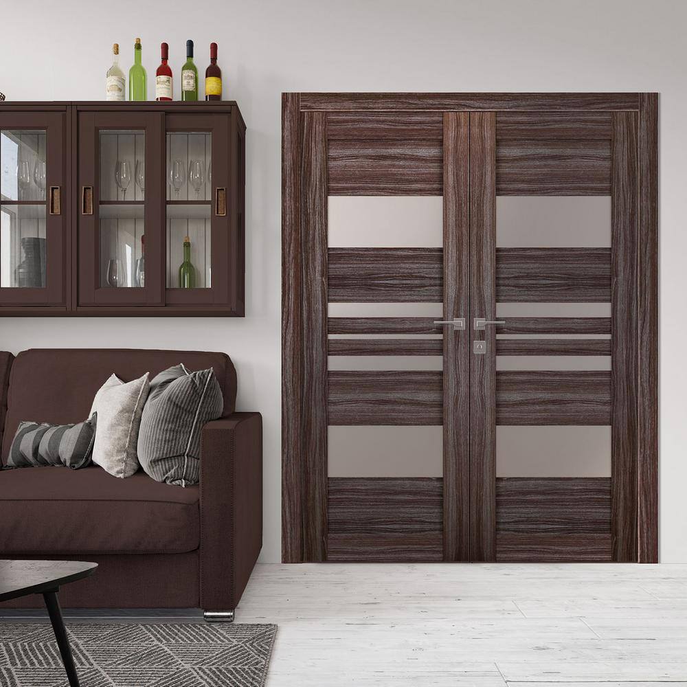 Romi 72" x 80" Brown and Gray Oak Composite Prehung French Door