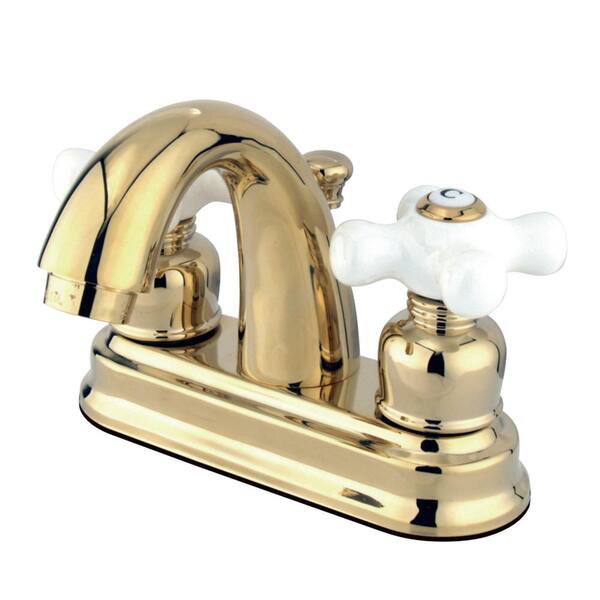 Kingston Brass Restoration 4 in. Centerset Double Handle Bathroom Faucet in Polished Brass