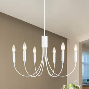 6-Light White Candlestick Hanging Linear Chandelier Lighting for Dining Room Kitchen with No Bulbs Included