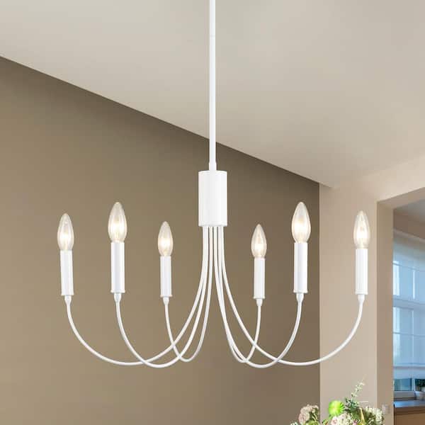 ZJVAIVE 6-Light White Candlestick Hanging Linear Chandelier Lighting for Dining Room Kitchen with No Bulbs Included