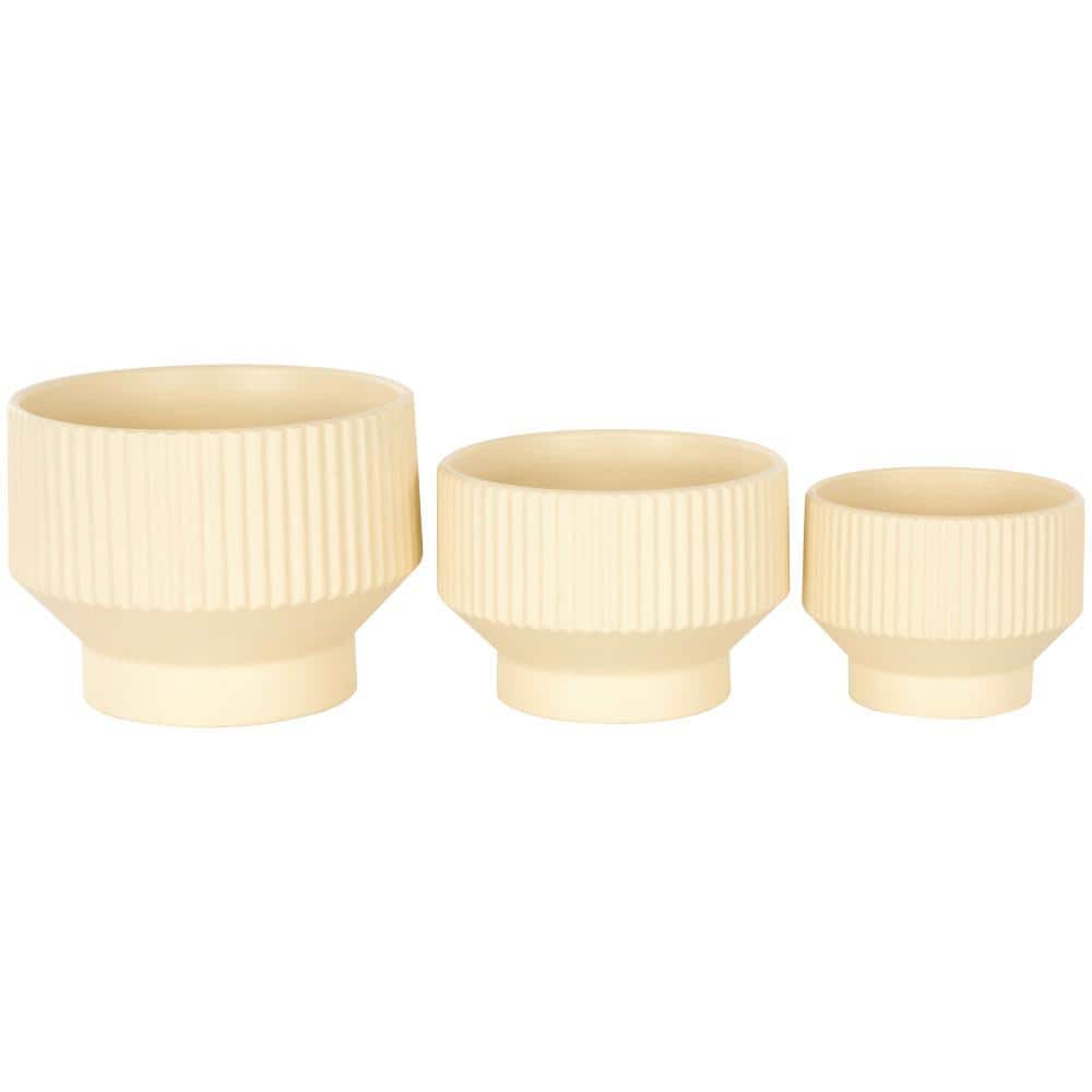 Cream Ceramic Round Planter Set of 3