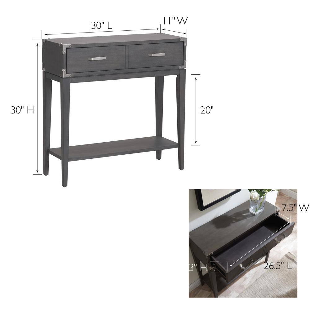 Tiny Gray Wood and Pewter Hallway Table with Storage