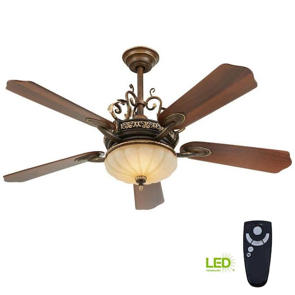 Home Decorators Collection Chateau Deville 52 in. Integrated LED Indoor Walnut Ceiling Fan with Light Kit and Remote Control