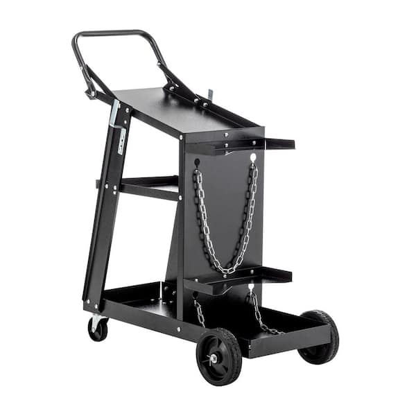 Otryad 3-Tier Heavy Duty Serving Cart, Welding Cart with 400 lbs. Capacity, 360° Swivel Wheel, Tank Storage Safety Chain, Black
