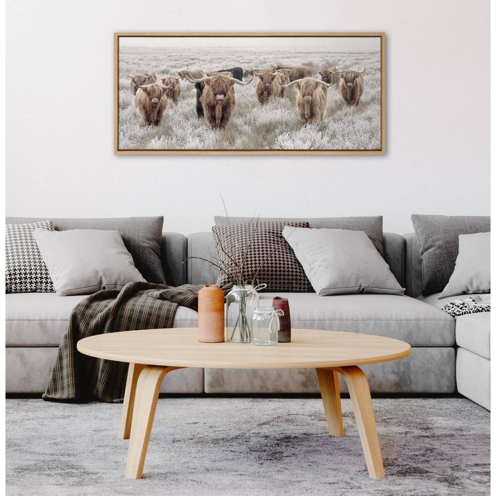 Herd of Highland Cows Natural Framed Canvas Print, 18x40