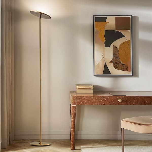 Sky 63 in. Antique Brass Industrial 1-Light Dimmable LED Floor Lamp with Adjustable Head