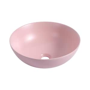 16.1 in W Ceramic Countertop Art Wash Basin Round Bowl Shaped Vessel Sink in Pink