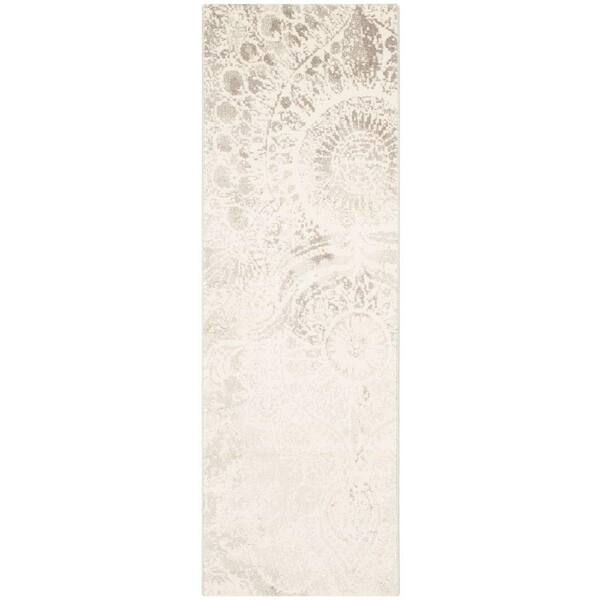 SAFAVIEH Porcello Light Grey/Ivory 2 ft. x 7 ft. Floral Runner Rug