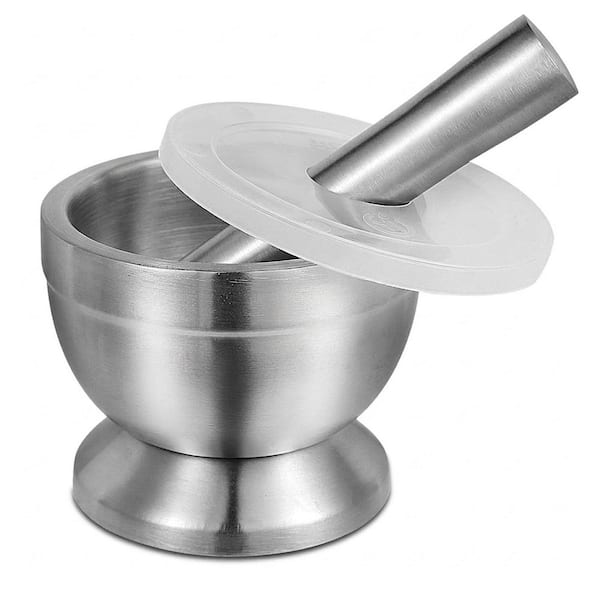 Stainless Steel Silver Mortar and Pestle Set with Non-Slip Base for Grinding Spices Herbs Garlic Pills Sauces