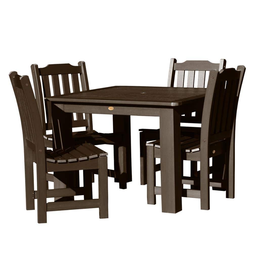 Highwood Lehigh Weathered Acorn 5-Piece Recycled Plastic Square Outdoor Dining Set -  AD-DNL44-ACE