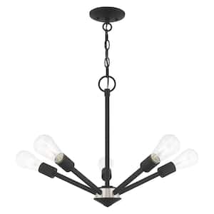Prague 5 Light Black with Brushed Nickel Accents Chandelier