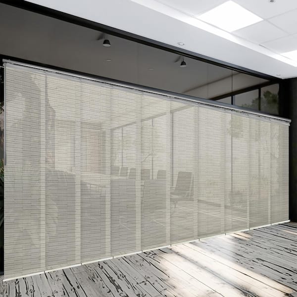 EMOH Ornate Ash 120 in. - 218 in. W x 116 in. L Adjustable 10-Panel Satin Nickel Double Rail Panel Track with 23.5 in. Slates