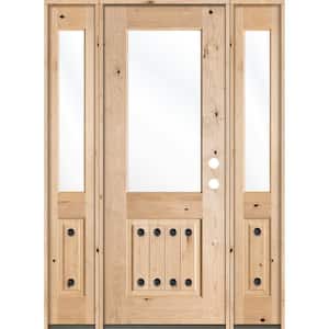60 in. x 96 in. Mediterranean Alder Half Lite Clear Low-E VG Unfinished Wood Left-Hand Prehung Front Door/Sidelites