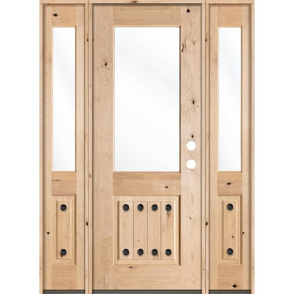 Krosswood Doors 60 in. x 96 in. Mediterranean Alder Half Lite Clear Low-E VG Unfinished Wood Left-Hand Prehung Front Door/Sidelites