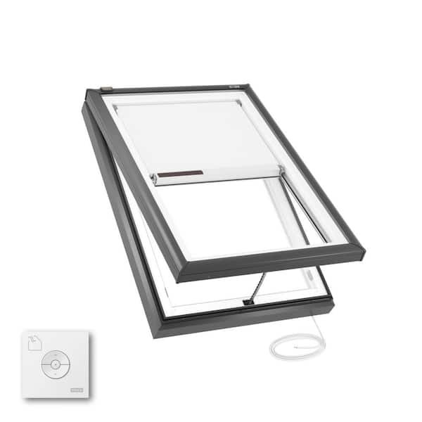 30-1/2 x 46-1/2 in. Electric Venting Curb Mount Skylight with Laminated Low-E3 Glass, Solar Powered Room Darkening Shade