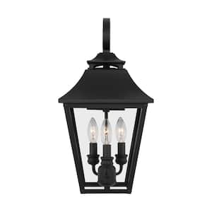 Galena Medium 3-Light Textured Black Outdoor Hardwired Wall Lantern Sconce with Clear Glass