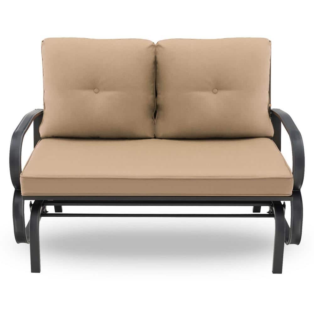 2-Person Metal Patio Outdoor Glider Bench Rocking Loveseat with Armrest Bro