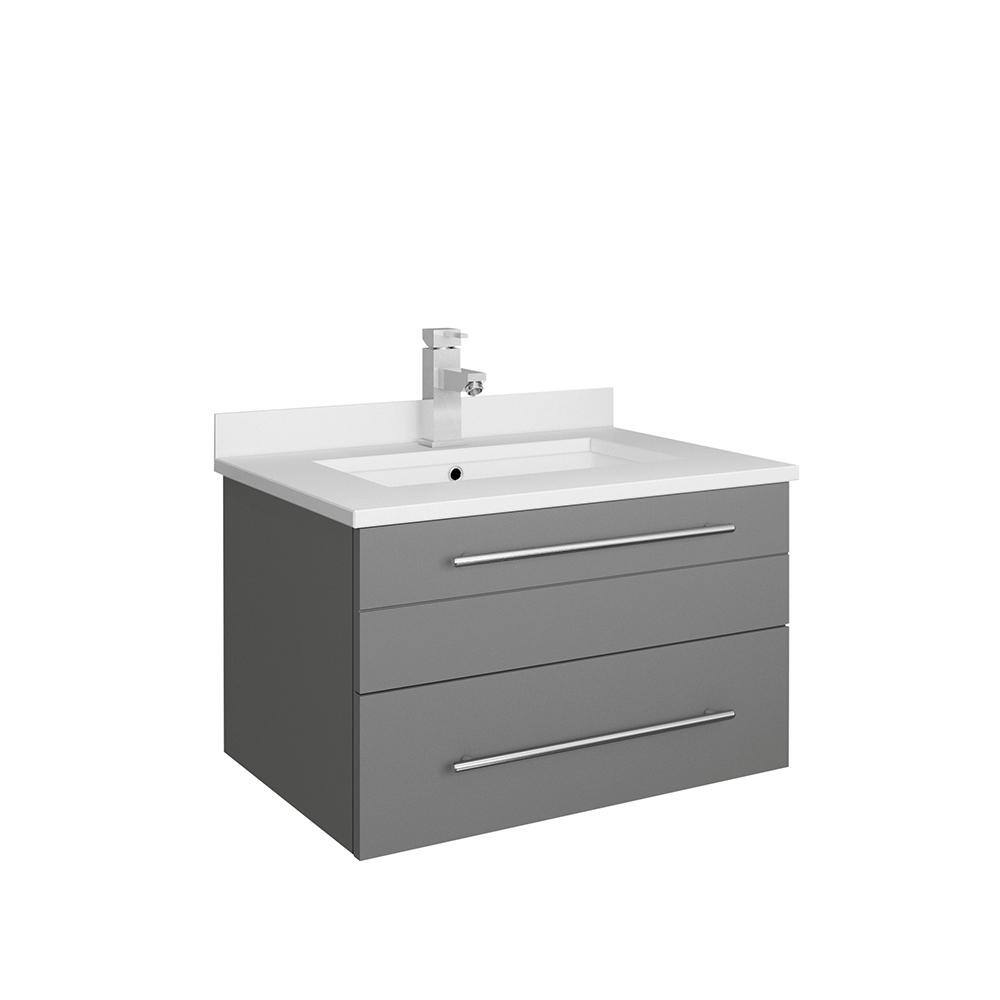 Lucera 24" Wall Hung Gray Quartz Top Modern Bathroom Vanity