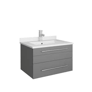 Lucera 24 in. W Wall Hung Bath Vanity in Gray with Quartz Stone Vanity Top in White with White Basin