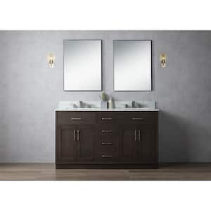 60 in. W x 22 in. D x 34.3 in. H Double Sink Freestanding Bath Vanity in Coffee with White Carrara Marble Top