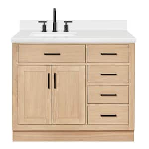 Hepburn 43 in. W x 22 in. D x 36 in. H Single Freestanding Bath Vanity in Oak with Pure White Quartz Top