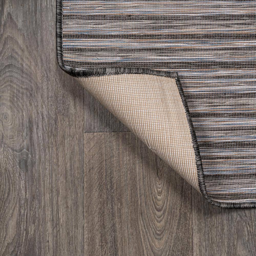 Finn Dark Gray and Blue Striped Synthetic 4' x 6' Area Rug