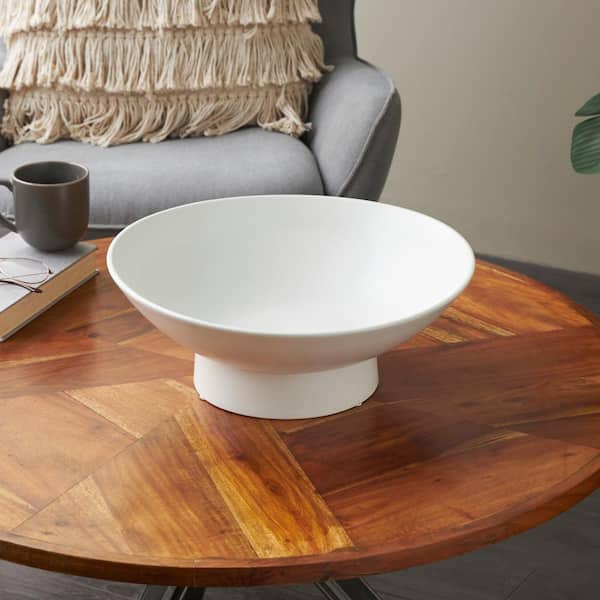 Litton Lane White Ceramic Wide Decorative Bowl with Elevated Base