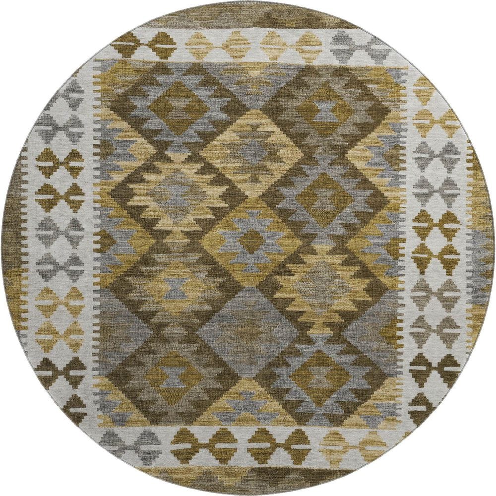 Mayfield Premium Machine Washable Abstract AMF1915 Brown 8 ft. x 8 ft. Round Rug price history on PriceWatchPro