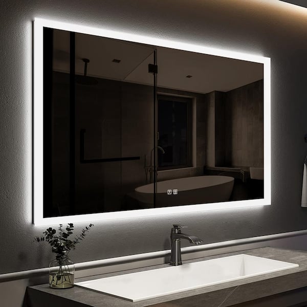 HOMEIBRO 48 in. W x 24 in. H Rectangular Frameless LED Light with 3-Color and Anti-Fog Wall Mounted Bathroom Vanity Mirror