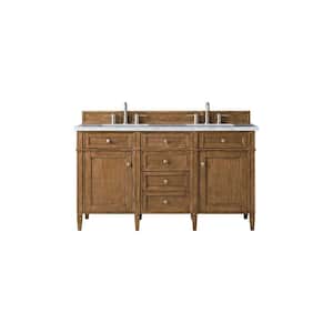 Brittany 60.0 in. W x 23 in. D x 34 in. H Bathroom Vanity in Saddle Brown with Carrara Marble Marble Top