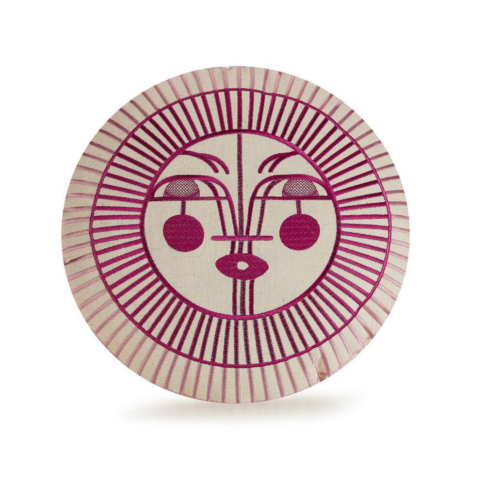 Ayo Pink Embroidered Round Boho-Chic Throw Pillow