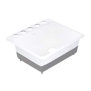 Riverby Undermount Cast Iron 25 in. 5-Hole Single Bowl Kitchen Sink in White with Basin Rack