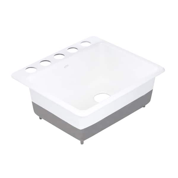 KOHLER Riverby Undermount Cast Iron 25 in. 5-Hole Single Bowl Kitchen Sink in White with Basin Rack