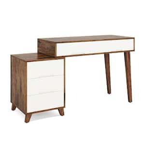 Moroni 56 in. Rectangle Brown MDF 5-Drawer Computer Desk, Reversible Home Office Desk, Study Writing Table