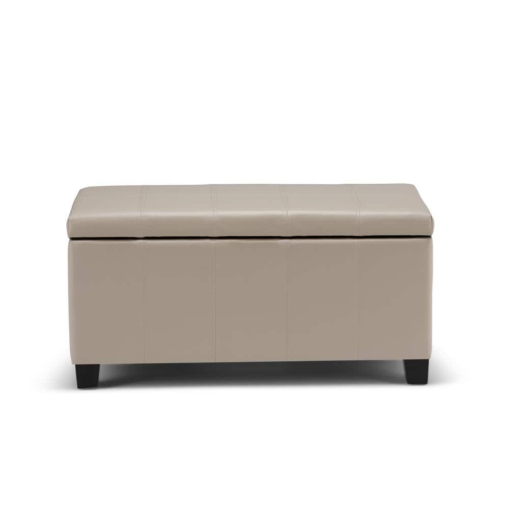 Satin Cream Faux Leather Rectangular Storage Bench Ottoman
