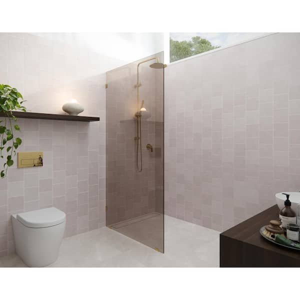 Glass Warehouse Ursa 36 in. W x 78 in. H Single Fixed Panel Frameless Shower Door in Polished Brass without Handle