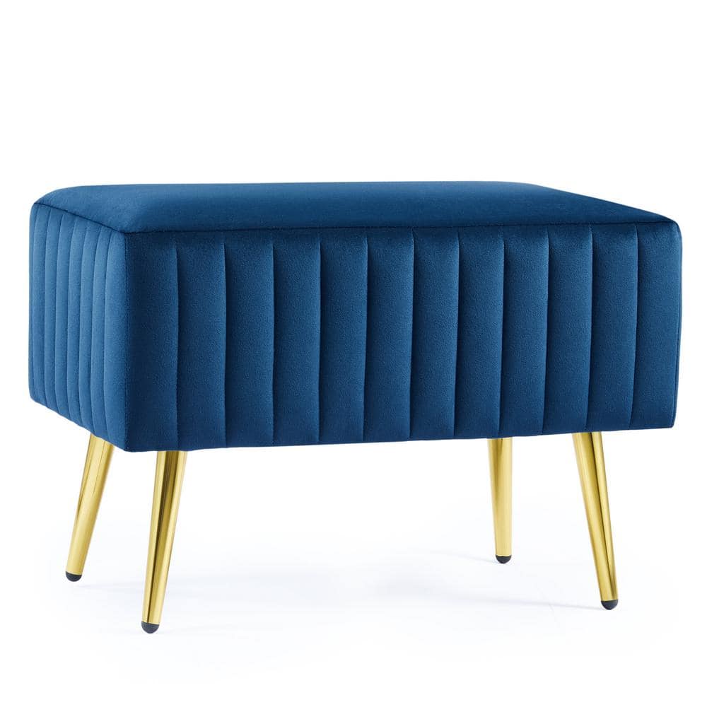 Merra Blue Modern Upholstered Entryway Bench with Padded Velvet Seat 16 ...