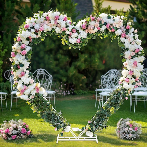 アイアンパーテーション ハート フラワー AESOME 81.5 in. x 78.7 in. Heart-Shaped White Metal Arbor