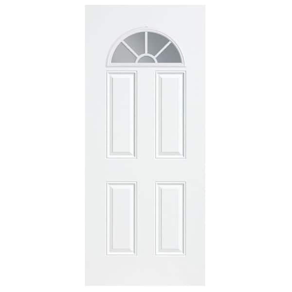 Masonite 32 in. x 80 in. Premium Fan Lite Right-Hand Inswing Primed Steel Prehung Front Exterior Door No Brickmold