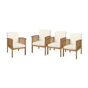 Casa Acacia Brown Patina Wood Outdoor Lounge Chairs with Cream Cushions (4-Pack)